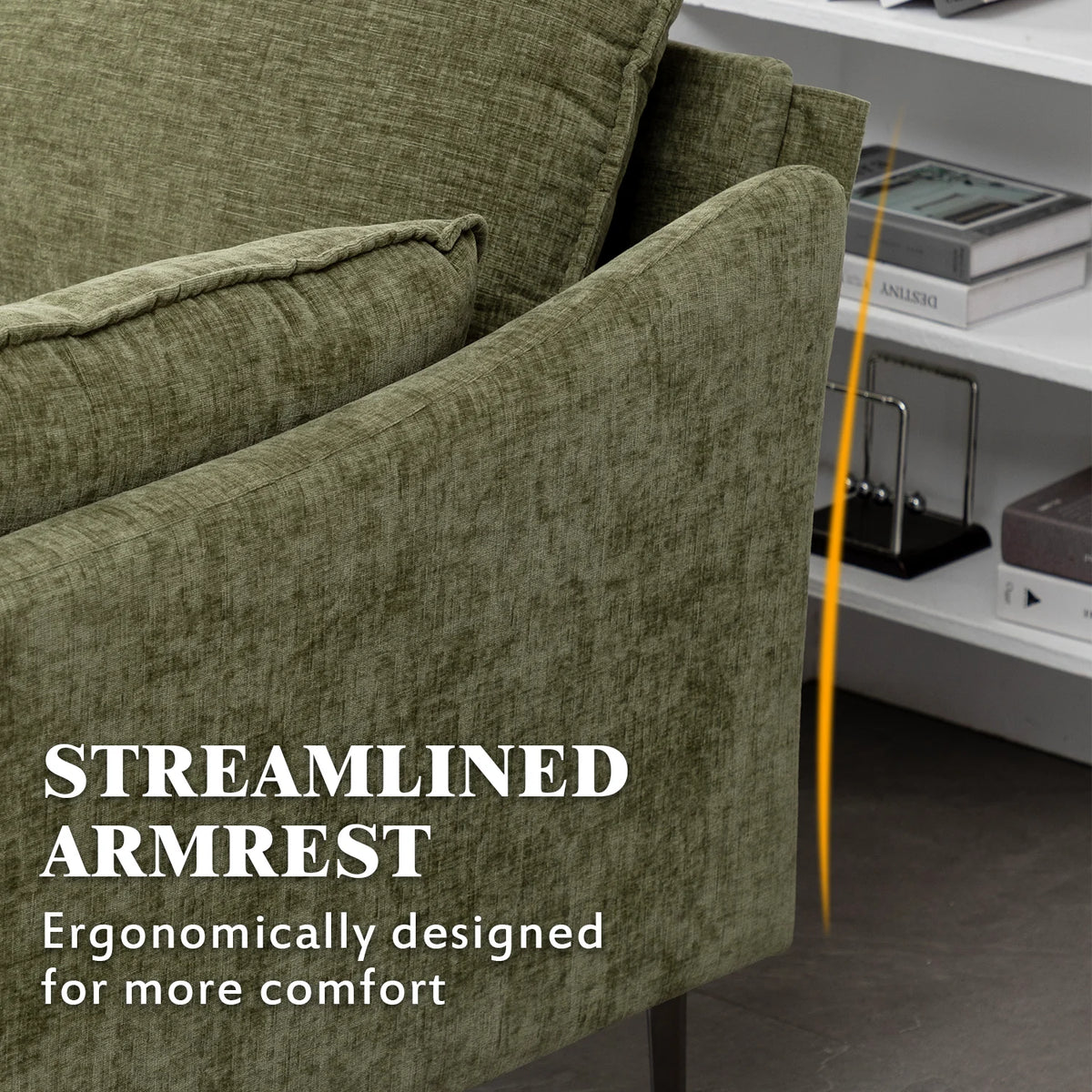 Green Chenille L Shaped Sectional Sofa with Chaise Lounge and Ottman F500052