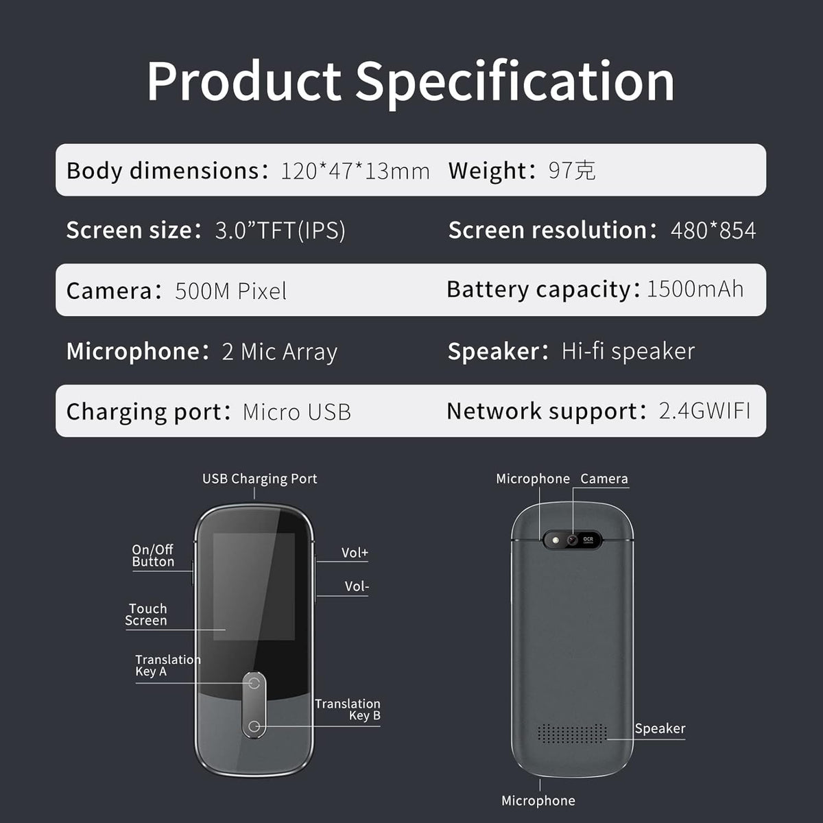 127 Language Voice Image Translator with Wi-Fi Hotspot Connection X550991