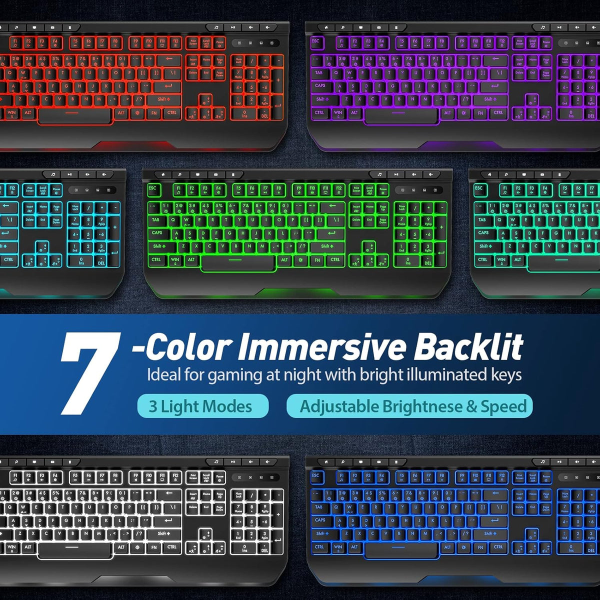 RGB Wired Full Size Gaming Keyboard with Ergonomic Wrist Rest Y439890