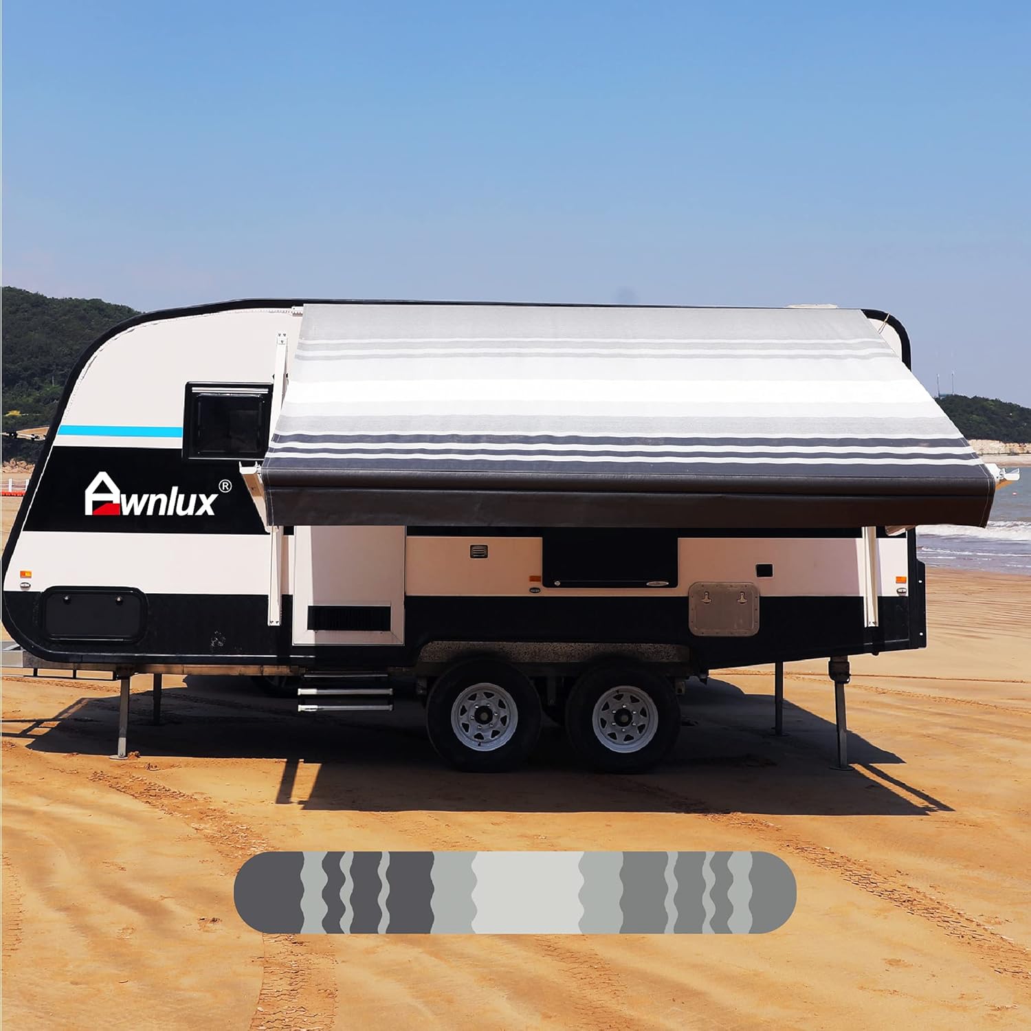 Blue Strip RV Awning Fabric Replacement Waterproof Vinyl Shade Screen F534