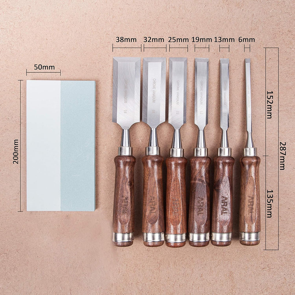 8 Pcs Wood Chisel Set with Walnut Handle and Vanadium Steel Blade, Wood Box Z25944
