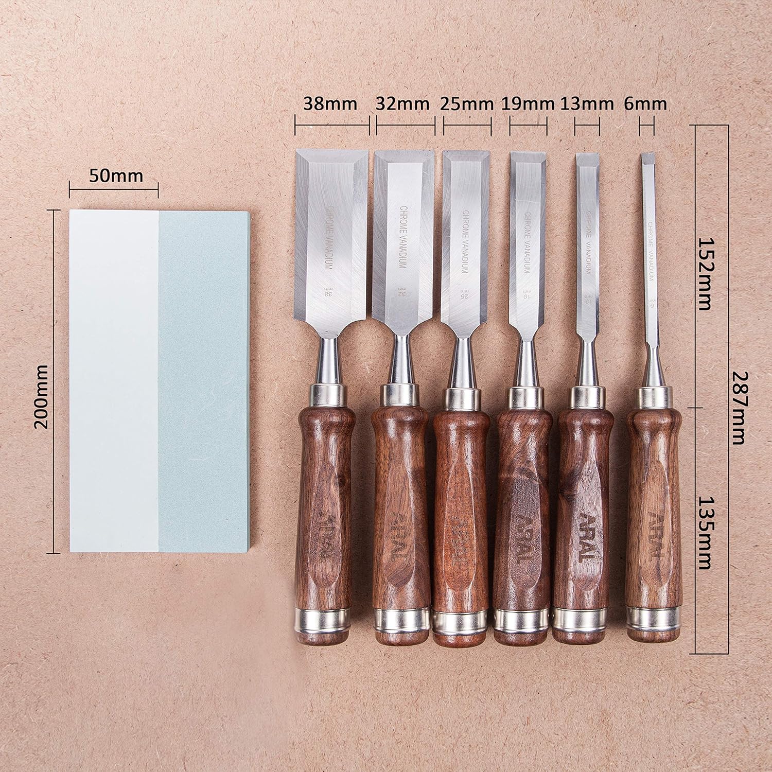 8 Pcs Wood Chisel Set with Walnut Handle and Vanadium Steel Blade, Wood Box Z25944