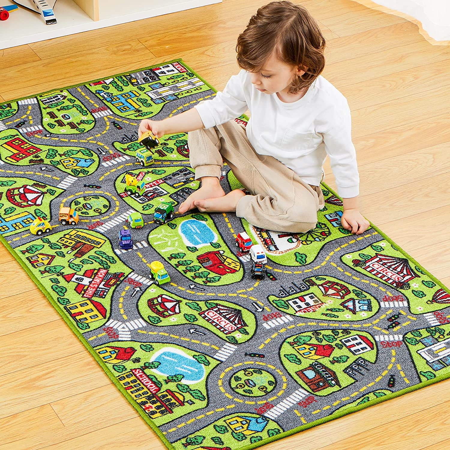 12 Pull-Back Vehicle Kids Carpet Playmat Rug O340588