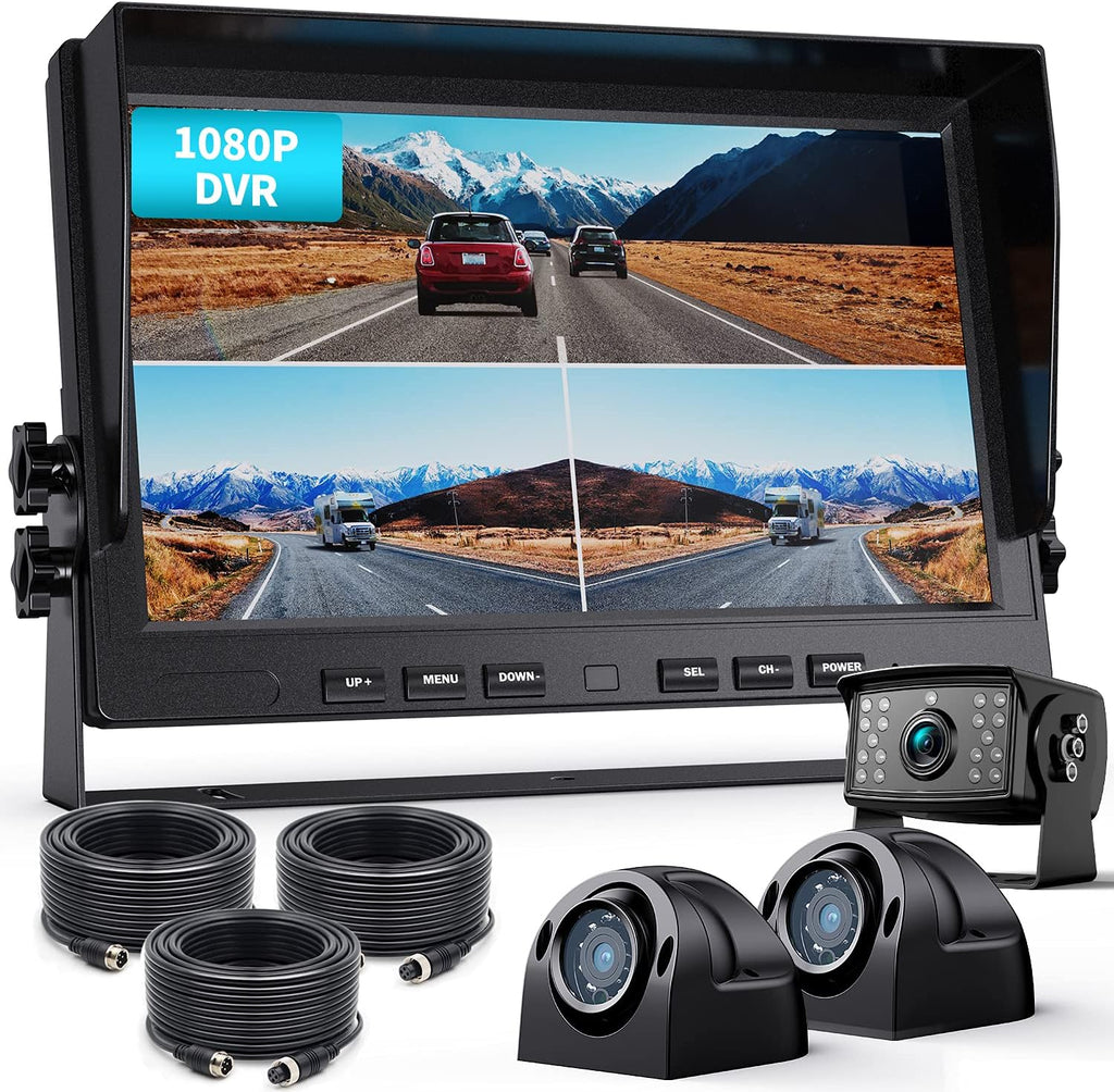 1080P Wired Backup Camera System Kit with 10 HD Triple Split Screen Monitor Q110759