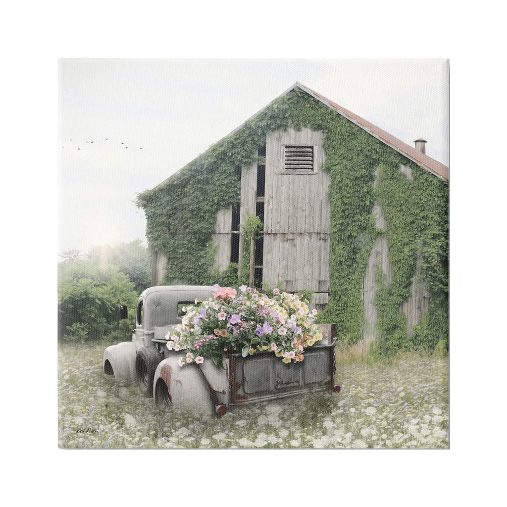 Magical Farmhouse Barn Green Vine Botanicals Flower Field, 24 x 24 J538