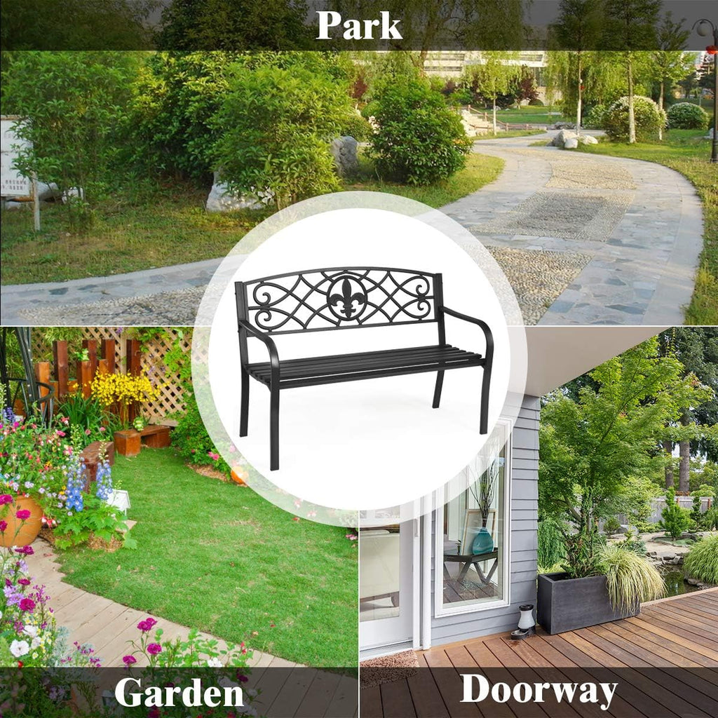 50 inch Heavy-Duty Metal Patio Bench with Pattern Backrest G6145