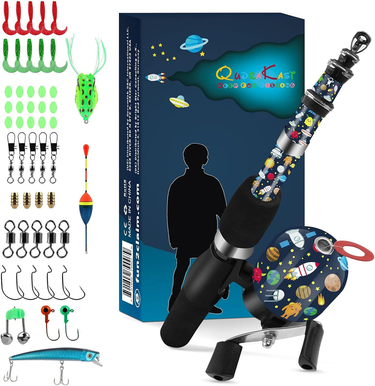 Kids Fishing Rod and Reel Combo, Cartoon Pattern, Pack of 2 U738390