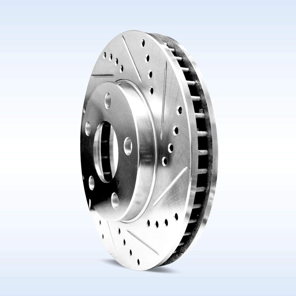 Silver Drilled Slotted Brake Rotors and Semi Metallic Brake Pads U7020