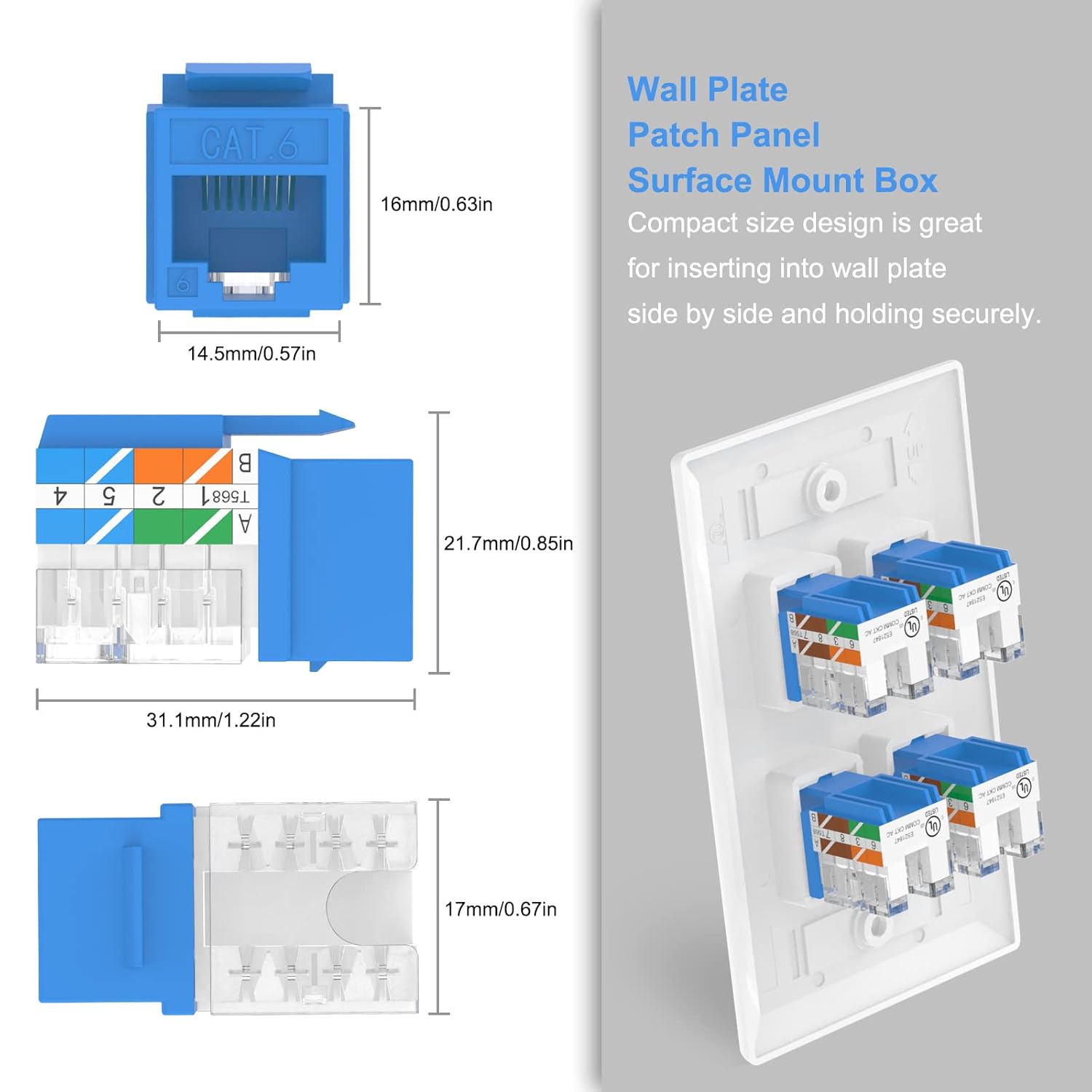 50-Pack RJ45 Cat6 90-Degree Keystone Jack Insert with Punch Down Stand Tool and Wire Stripper Cutter O370180