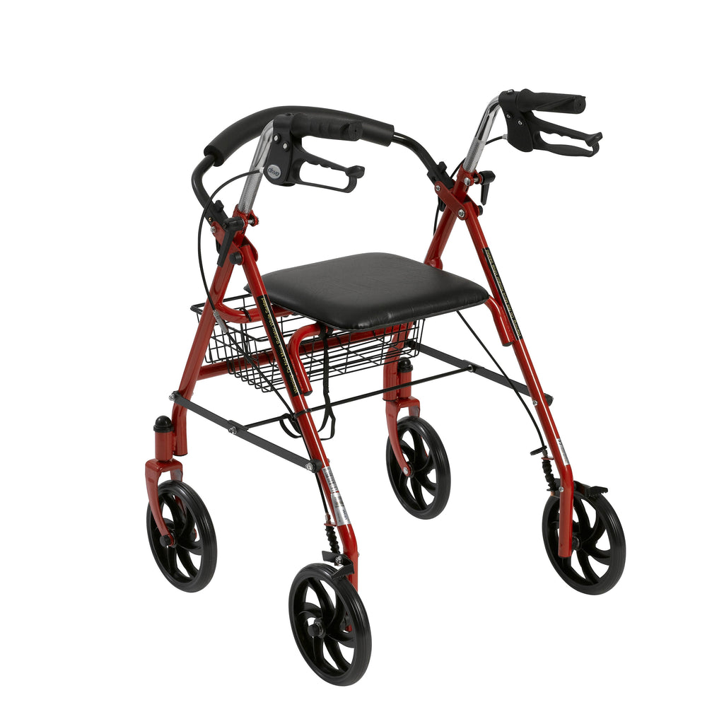 Red Four Wheel Rollator Walker with Fold Up Removable Back Support W180404