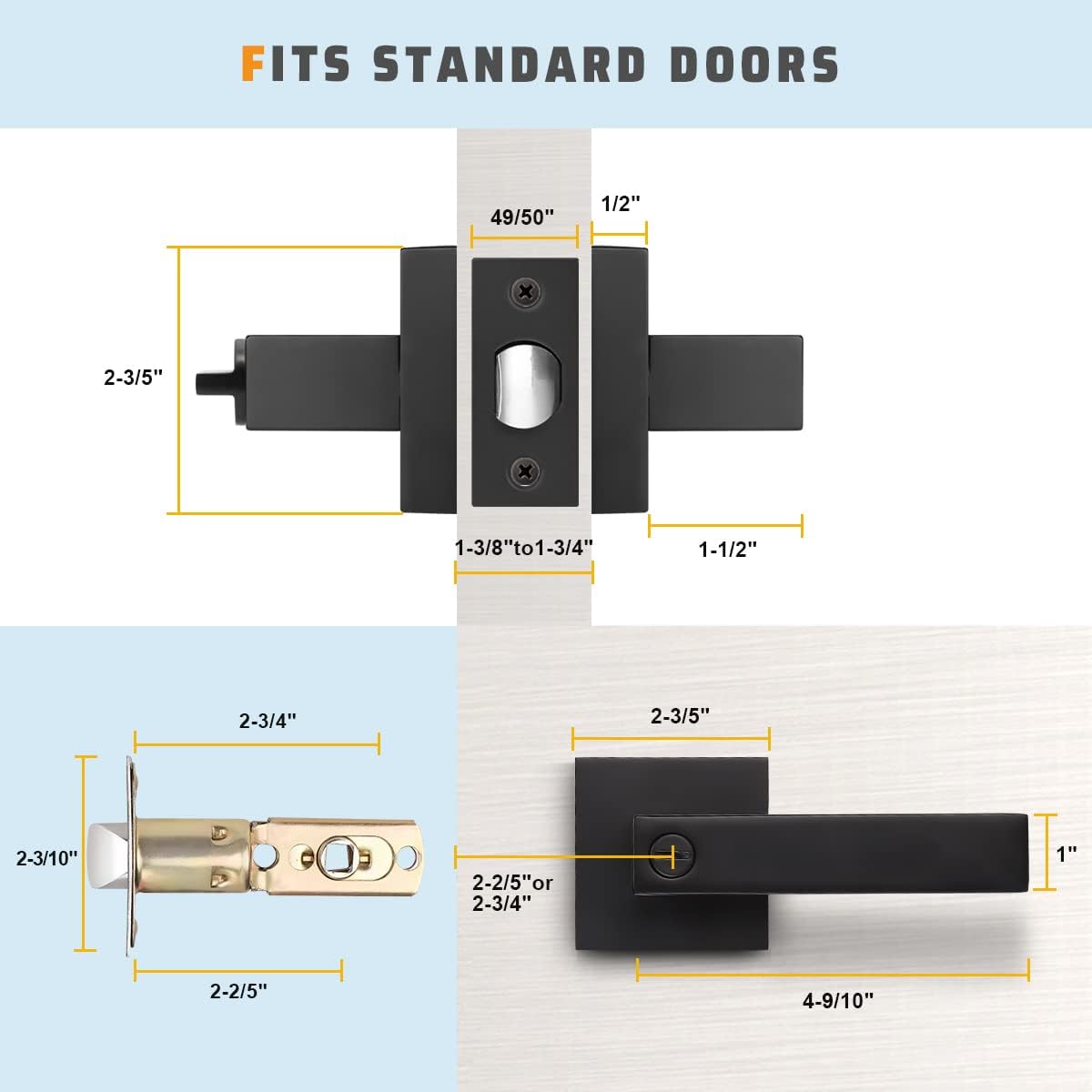 6 Pack Matte Black Door Lever Lockset V493