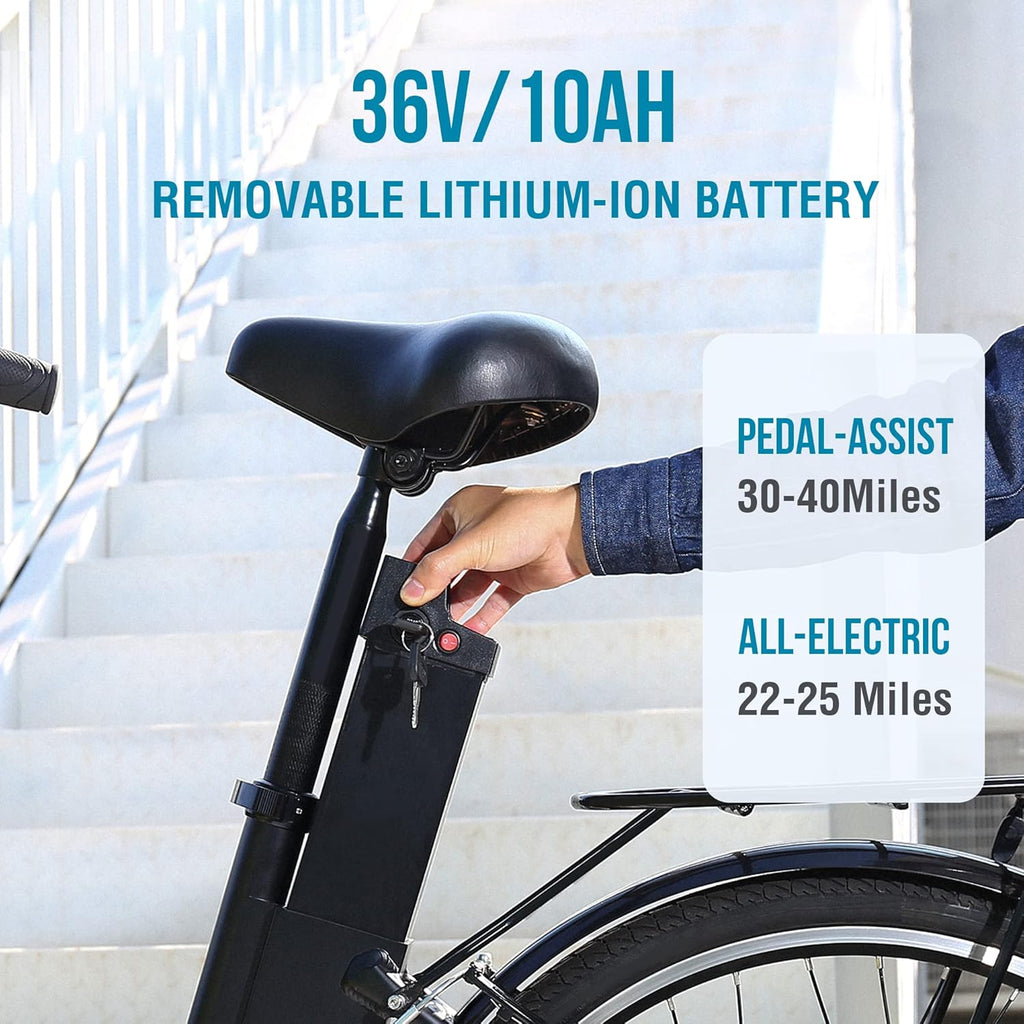 26” Electric Bike with Removable 36V 10AH Battery, 250W Brushless Motor, 7 Speed J26920