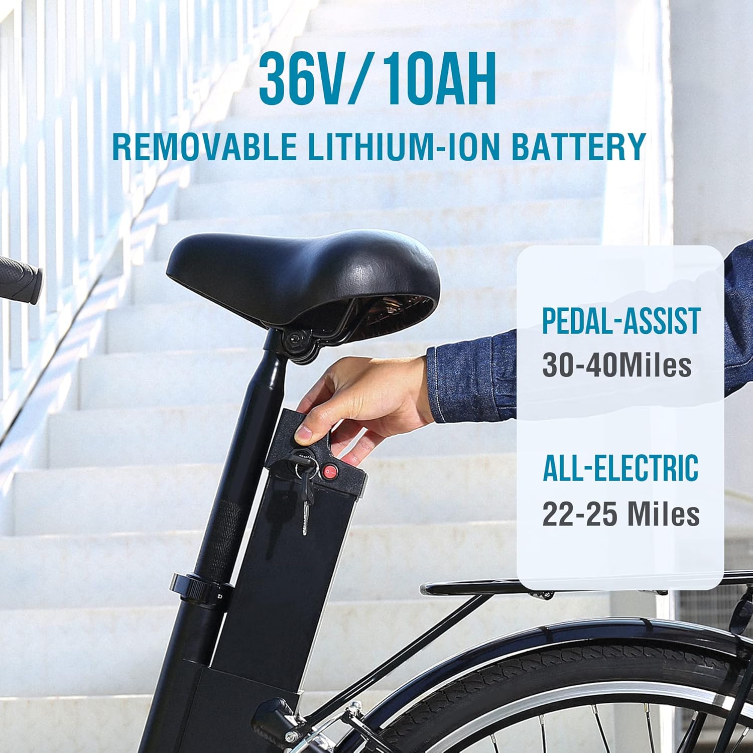 26” Electric Bike with Removable 36V 10AH Battery, 250W Brushless Motor, 7 Speed J26920