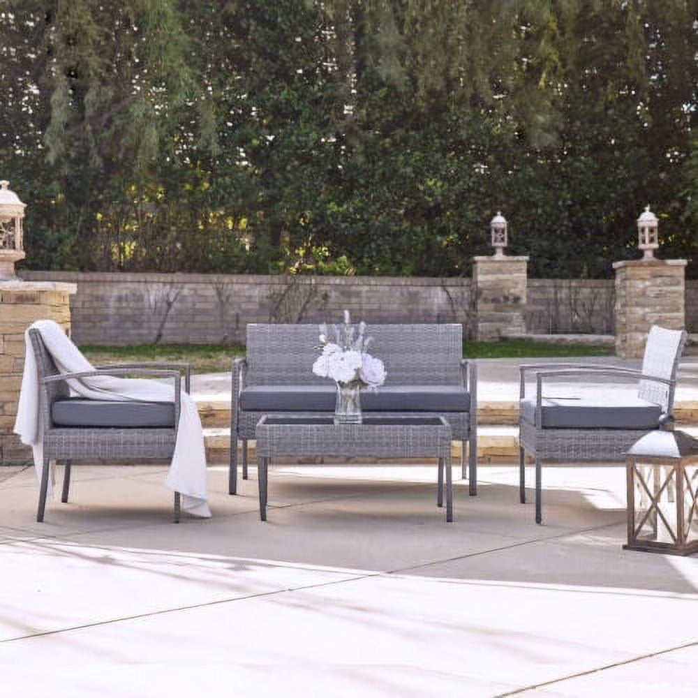 Gray 4Pcs Rattan Patio Sofa Set A270