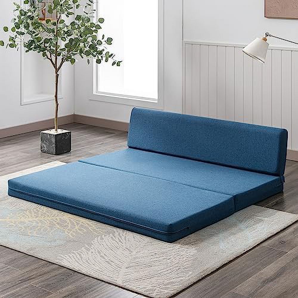 Twin Folding Sofa Bed with Memory Foam Mattress Linen Fabric Z947953