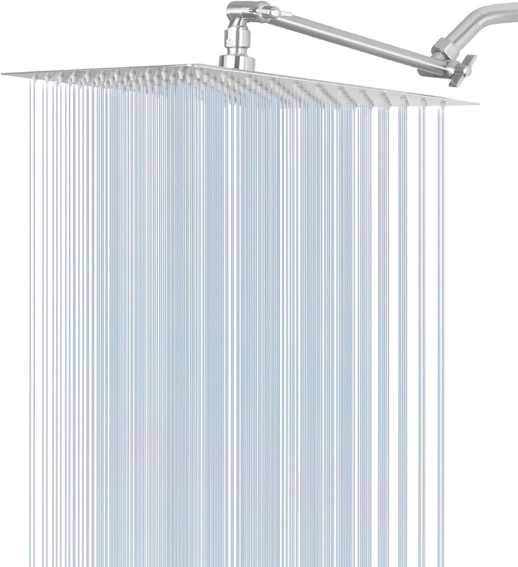 12 Inch Brushed Nickel Stainless Steel Rainfall Shower Head with Adjustable Extension Arm, Pack of 2 Z711