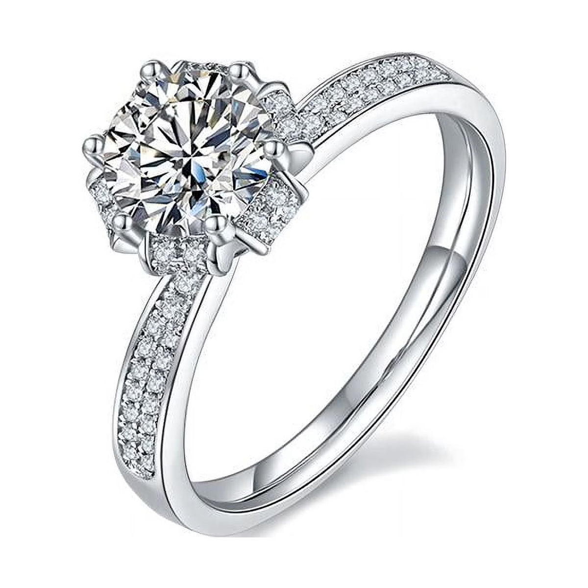 18K White Gold Plating Moissanite Double Halo Bridal Ring Set P44125