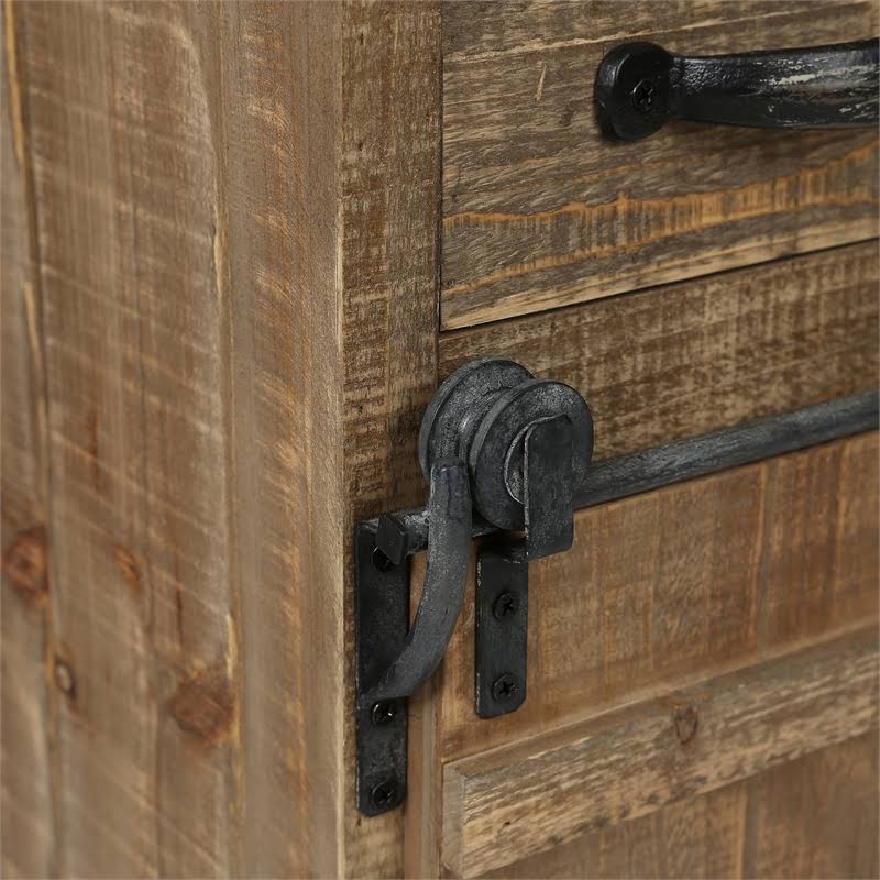 Rustic Brown Wood Sliding Barn Door Cabinet O519