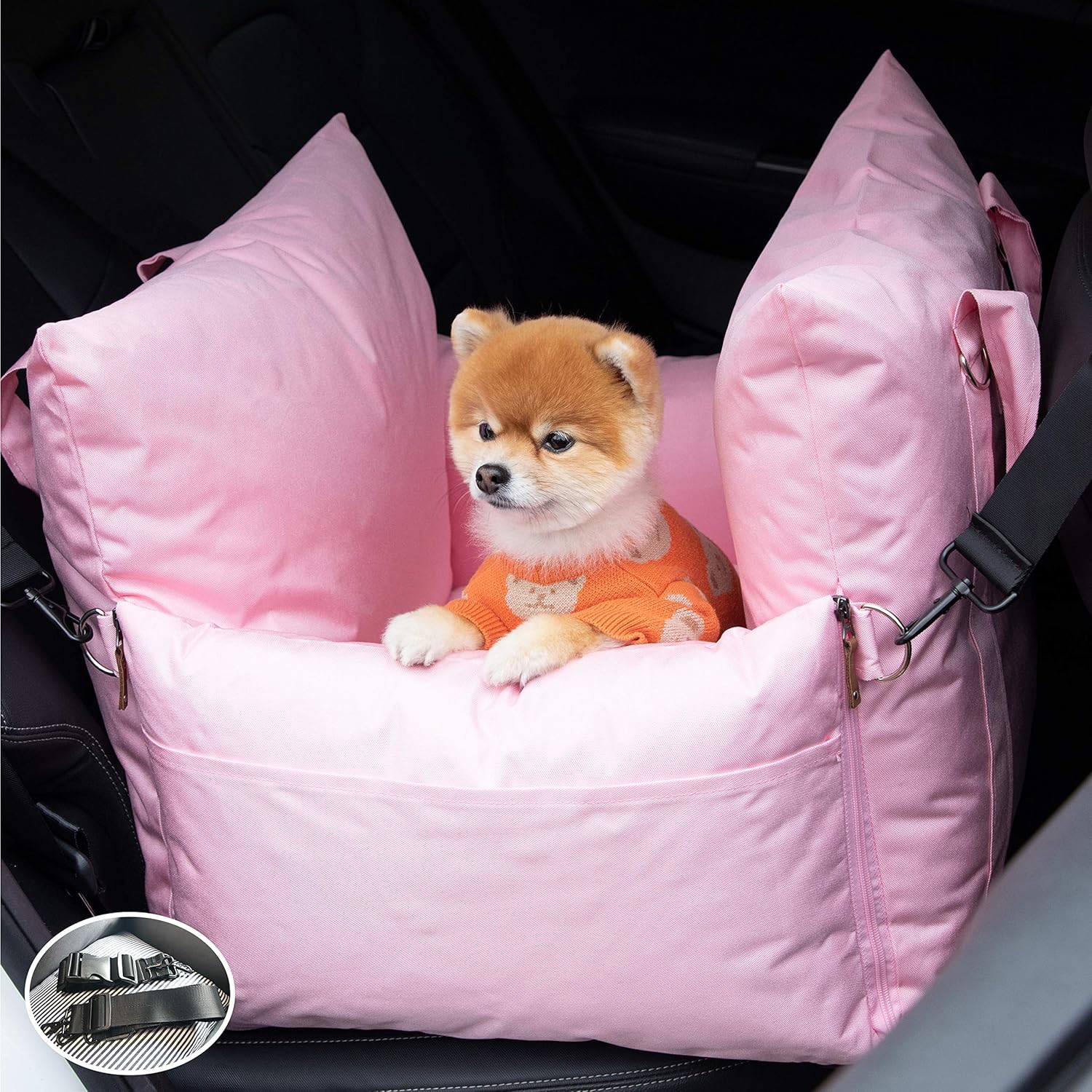 Dog Car Seat with Front & Back Protection and 2 Adjustable Dog Leashes S190