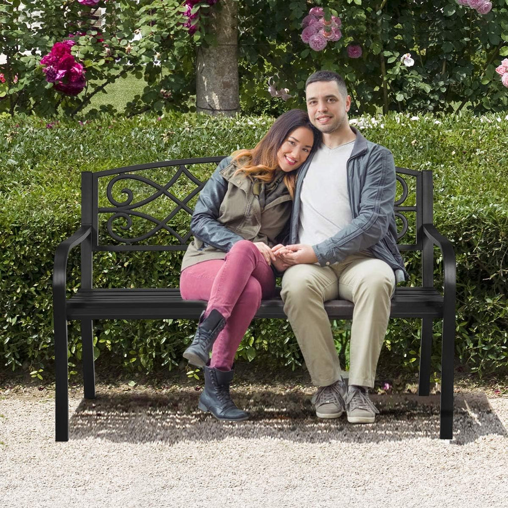 50 inch Heavy-Duty Metal Patio Bench with Pattern Backrest G6145