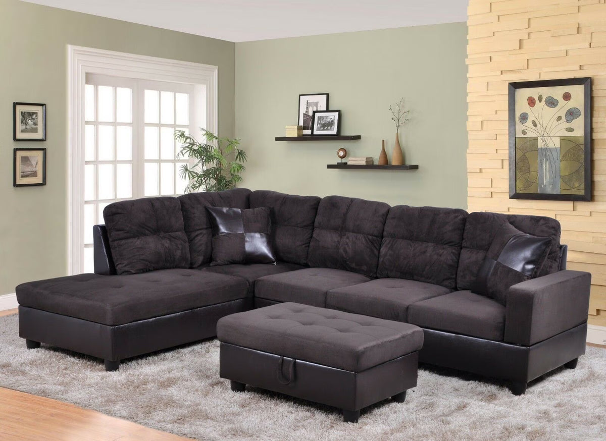 3 PCS Sectional Sofa Set with Storage Ottoman and Matching Pillows C7600