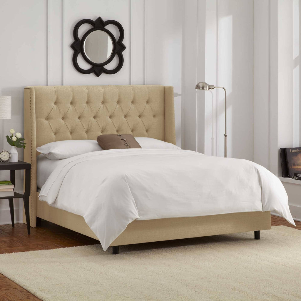 Linen Tufted Wingback Bed, Full, Gray G384625