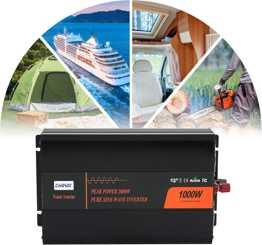 1000W Pure Sine Wave Power Inverter DC 12V to AC 120V with LCD Display Remote Control USB Port Z892564