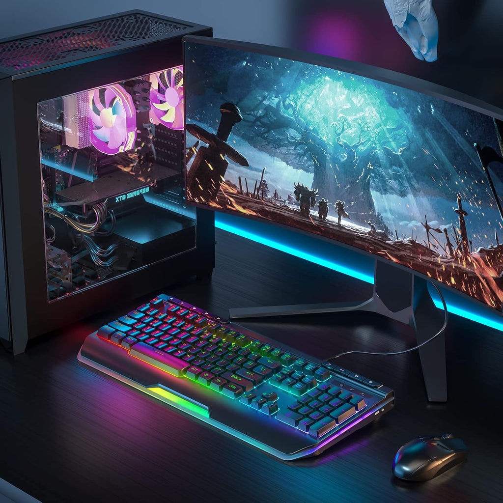 RGB Wired Full Size Gaming Keyboard with Ergonomic Wrist Rest Y439890