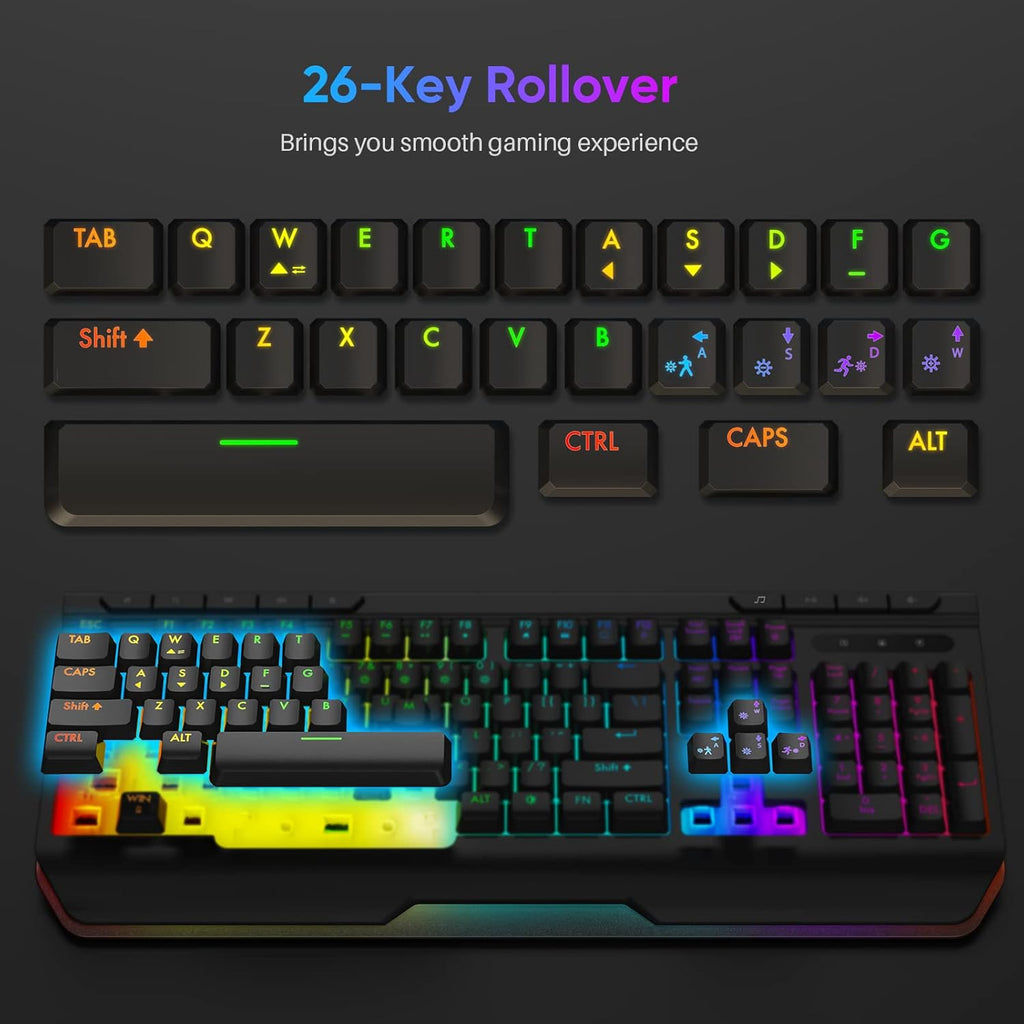 RGB Wired Full Size Gaming Keyboard with Ergonomic Wrist Rest Y439890