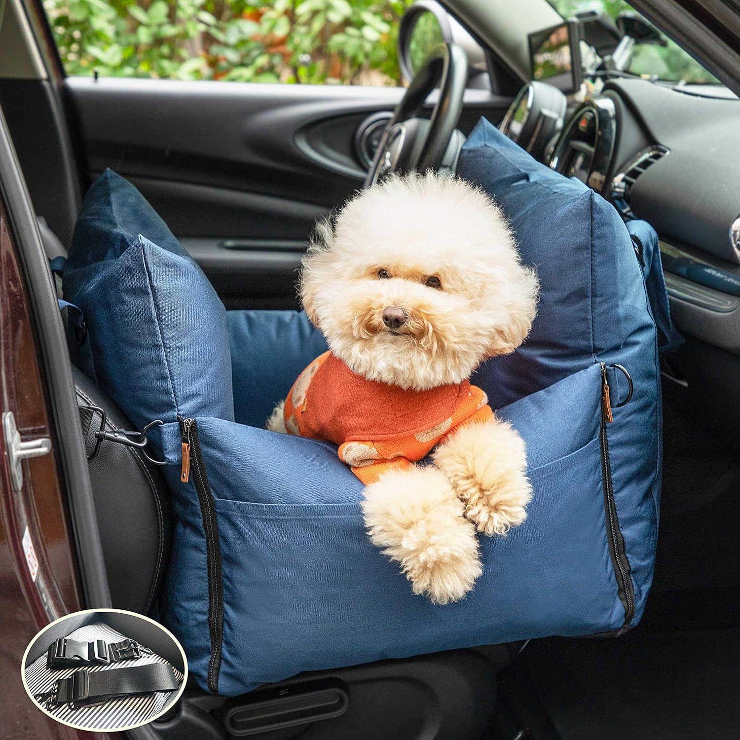 Dog Car Seat with Front & Back Protection and 2 Adjustable Dog Leashes S190