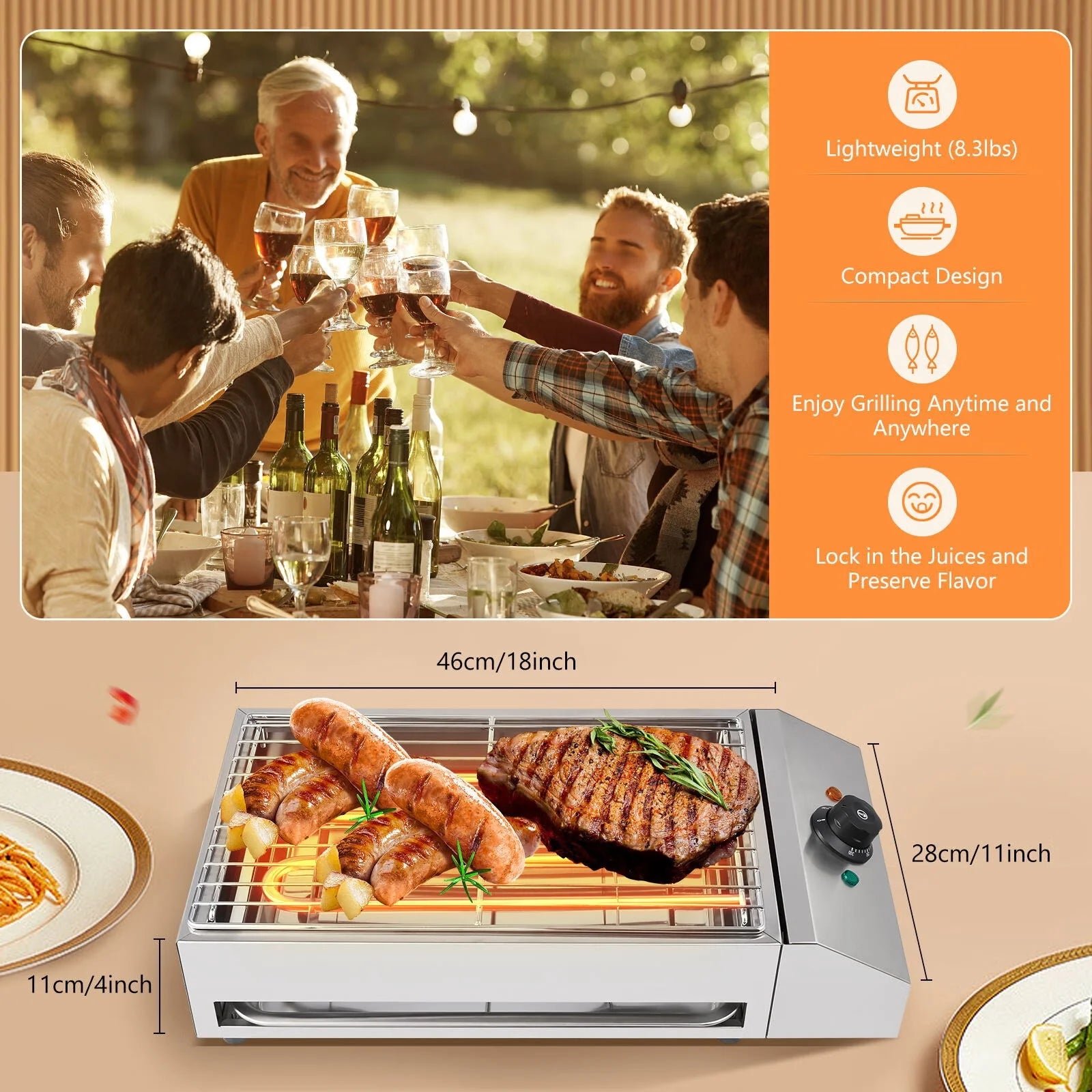 1800W Electric Grill Smokeless Barbecue Grill X236