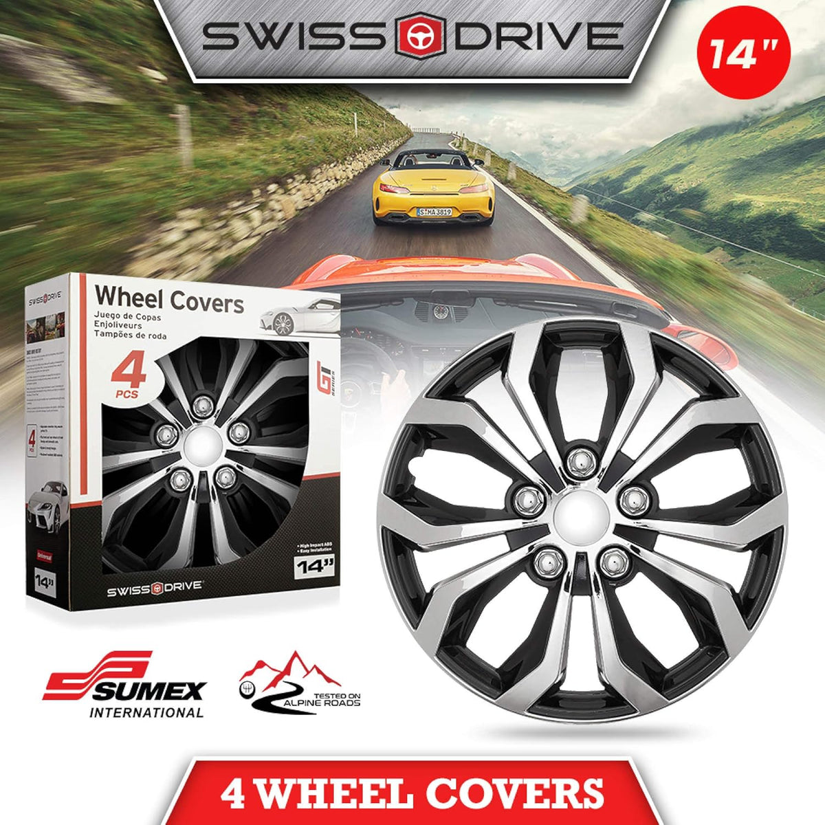 Set of 4 Chrome and Black ABS Hubcaps R2339