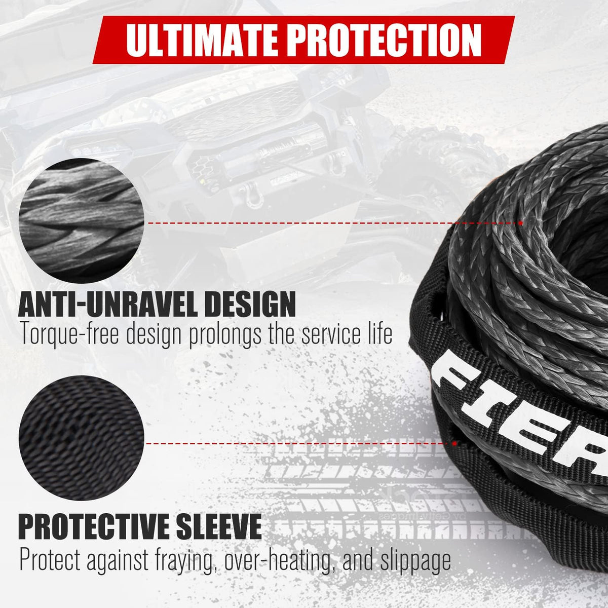 Black 3/16 50FT Synthetic Winch Rope Cable Kit with Forged Hook Fairleads, Pack of 2 W2093