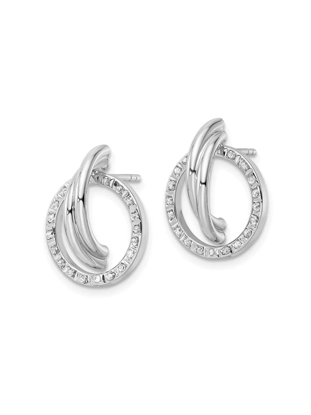 Sterling Silver Diamond Circle Earrings with Platinum Plating S22688