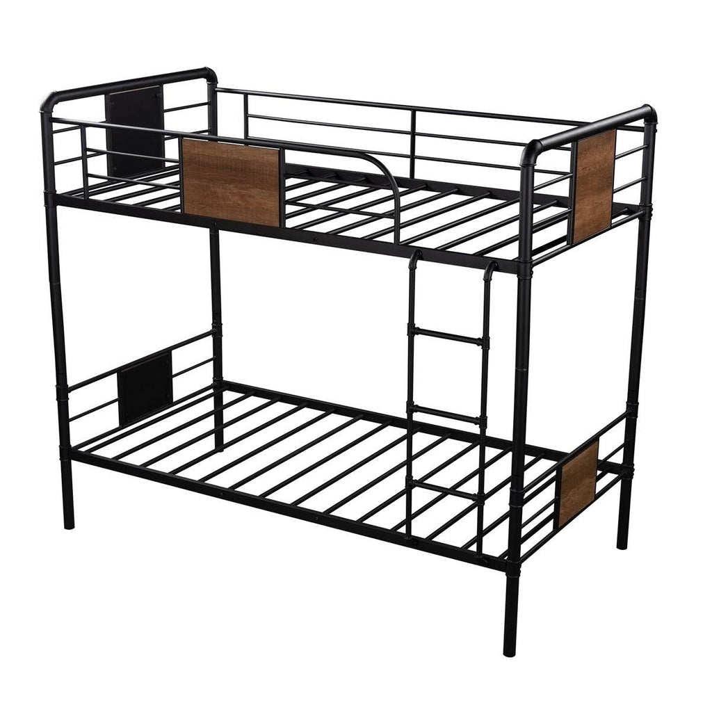 Black Metal and Wood Twin Over Twin Bunk Bed L7901