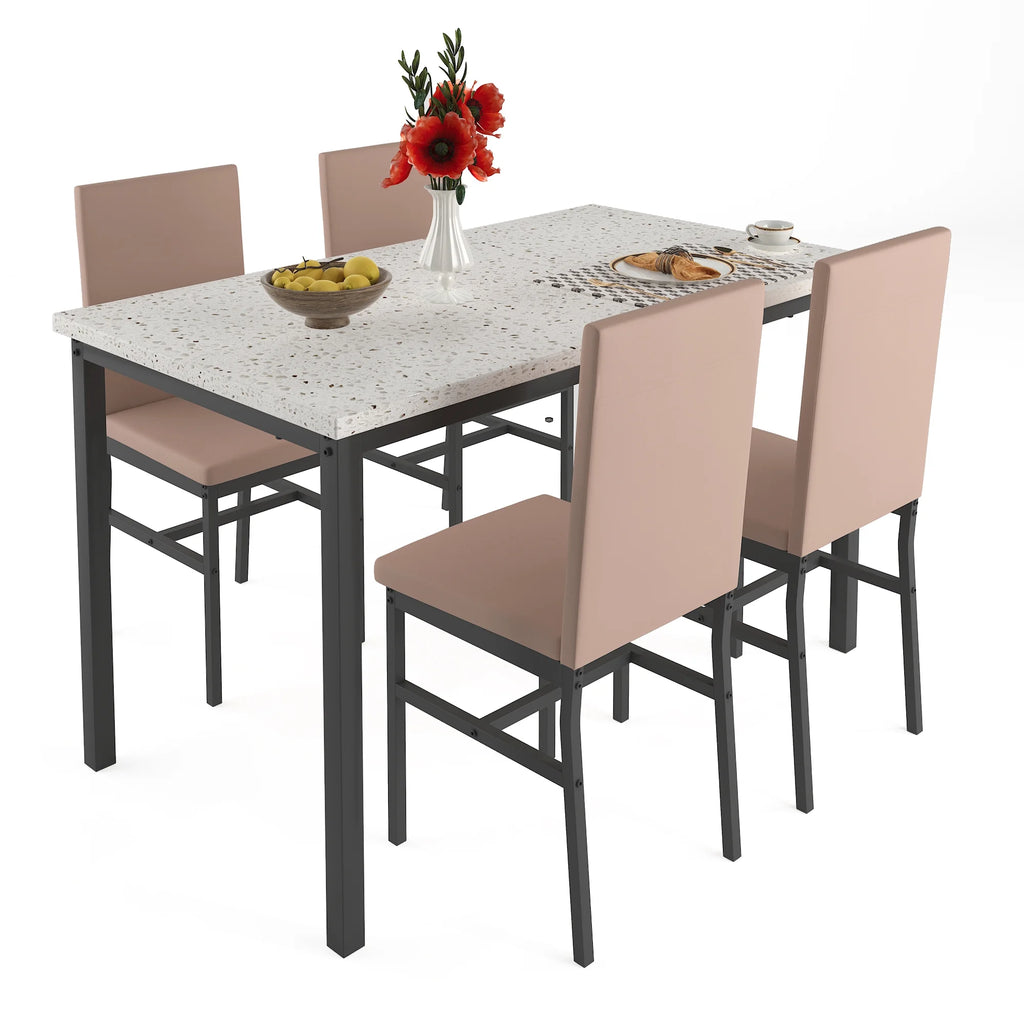 5 Piece Dining Table and Chairs Set with Faux Marble Tabletop and 4 PU Leather Upholstered Chairs Z725420