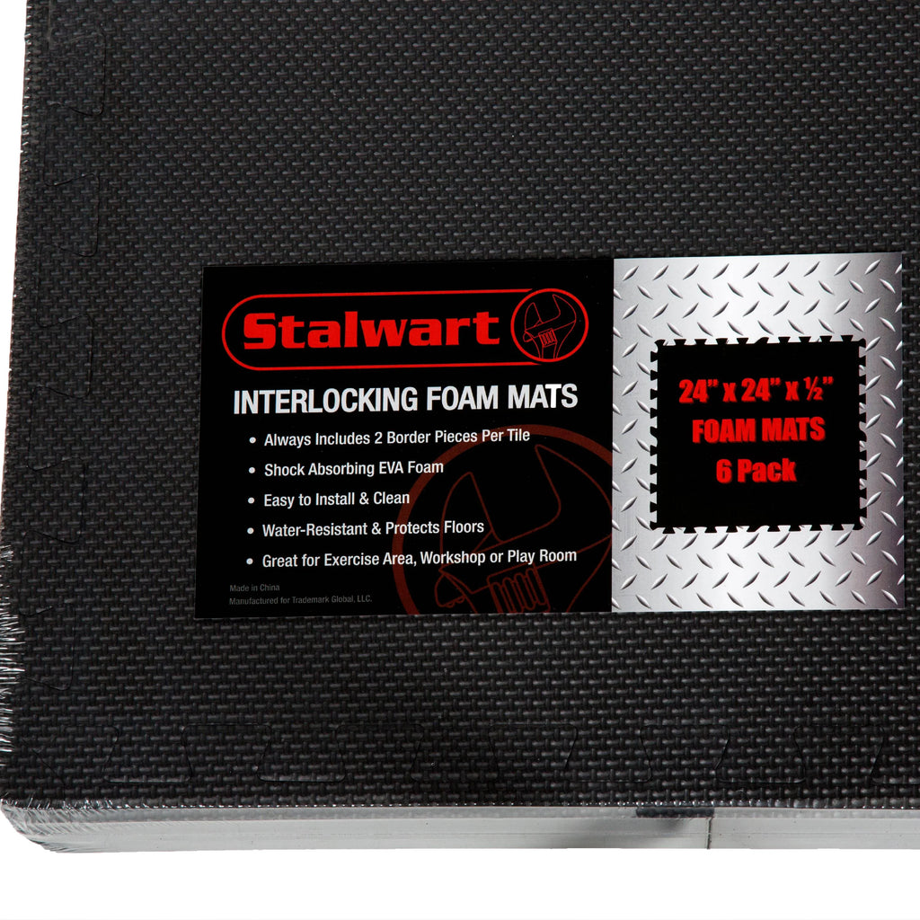 Interlocking EVA Foam Floor Tiles, Set of 6, Black E258291