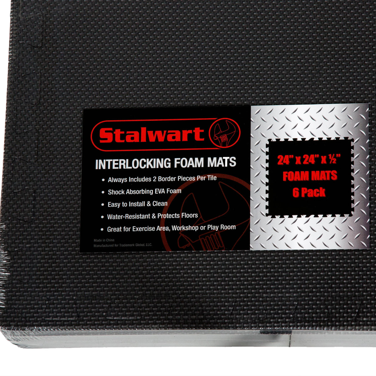Interlocking EVA Foam Floor Tiles, Set of 6, Black E258291