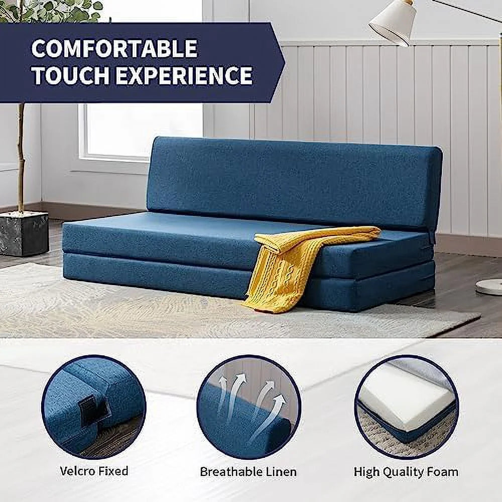 Twin Folding Sofa Bed with Memory Foam Mattress Linen Fabric Z947953