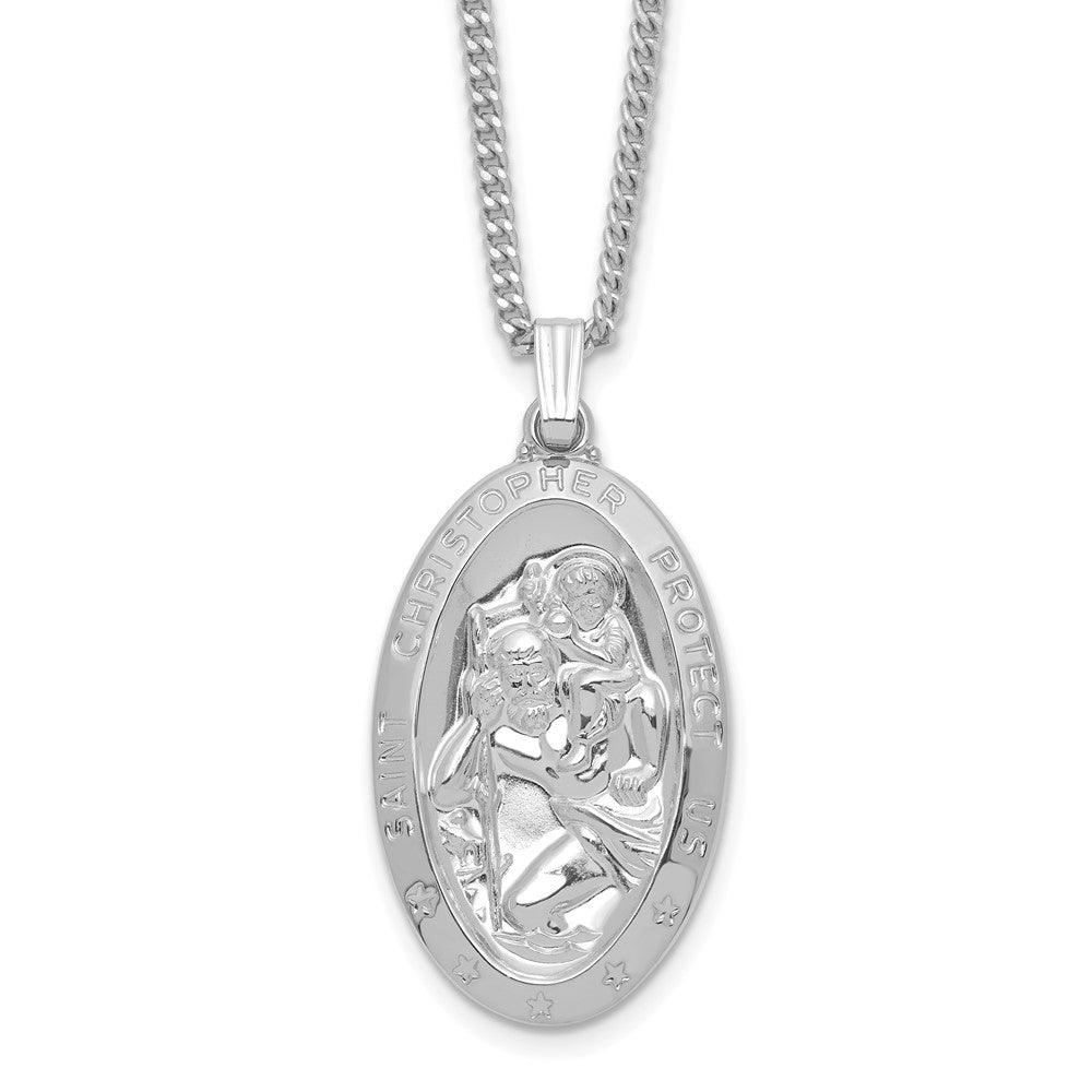 Rhodium-plated Oval St. Christopher Medal Necklace Y806984