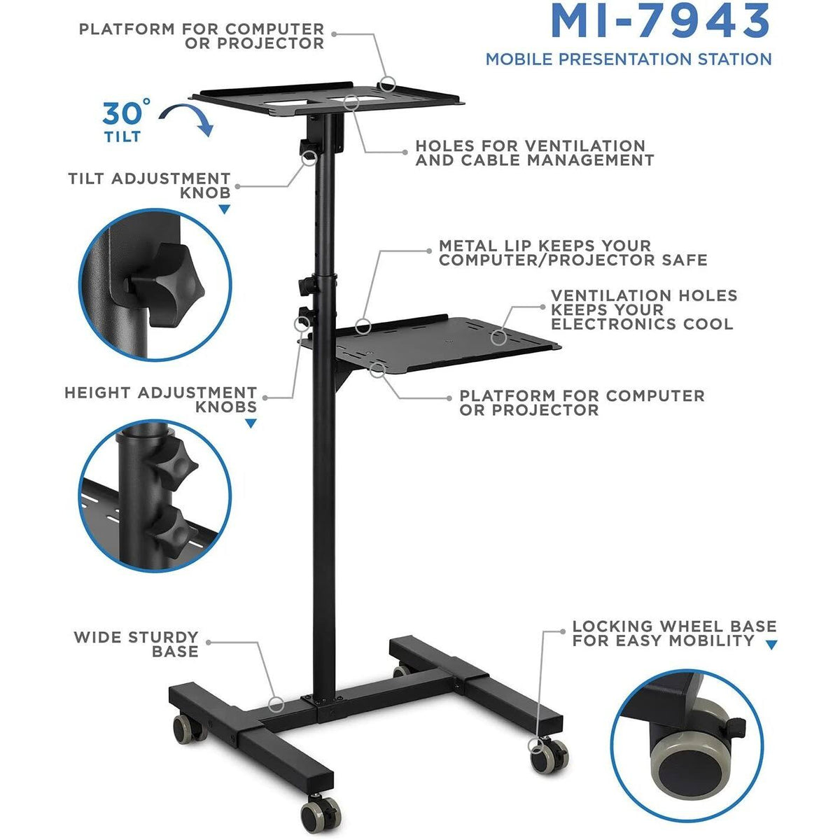 Mobile Projector Stand with Height-Adjustable Cart A965927