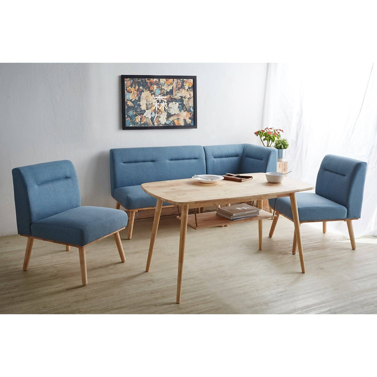 Blue/Espresso Wood Corner Sectional Sofa H787
