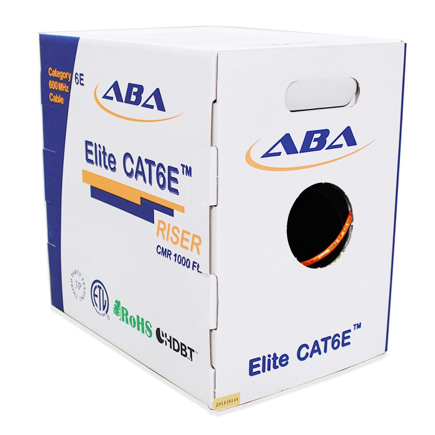 Cat6 CMR Riser Ethernet Cable 1000ft, 24AWG, Solid Bare Copper, 600MHz, Bulk LAN Cable O7101