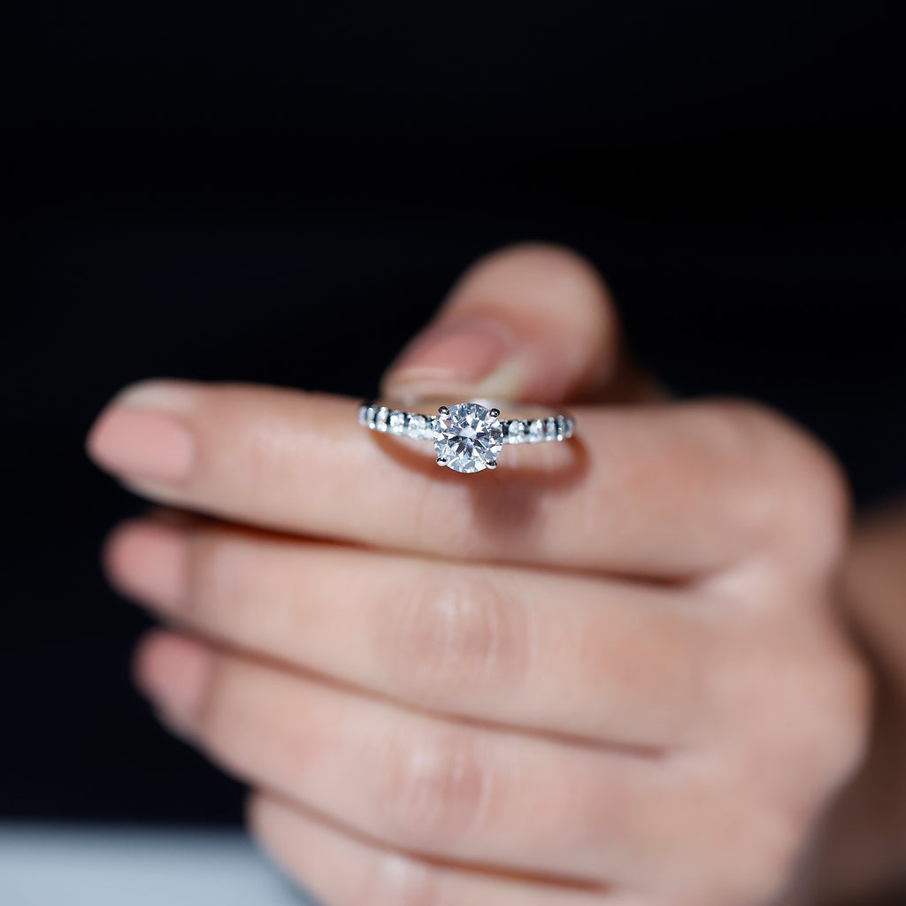 14K White Gold Moissanite Solitaire Engagement Ring with Side Stones L915543