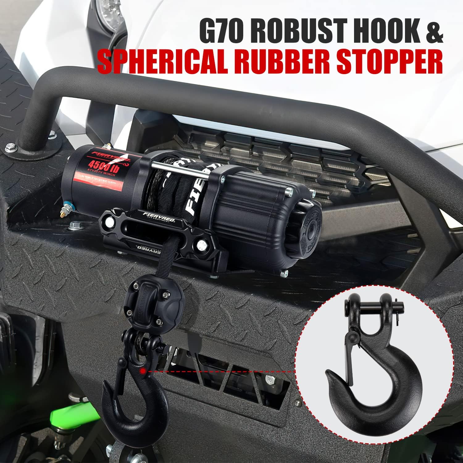 Black 3/16 50FT Synthetic Winch Rope Cable Kit with Forged Hook Fairleads, Pack of 2 W2093