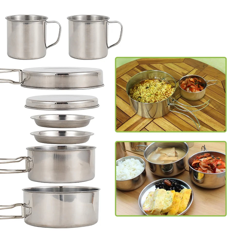 8PCS Stainless Steel Camping Cookware Mess Kit V166283