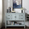 Light Blue 4 Drawers Console Table with Cabinet and Shelf W4061