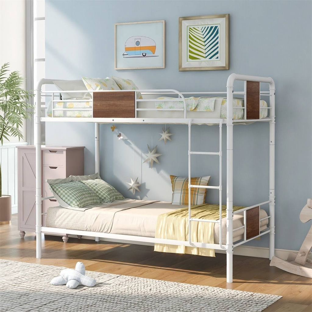 Black Metal and Wood Twin Over Twin Bunk Bed L7901
