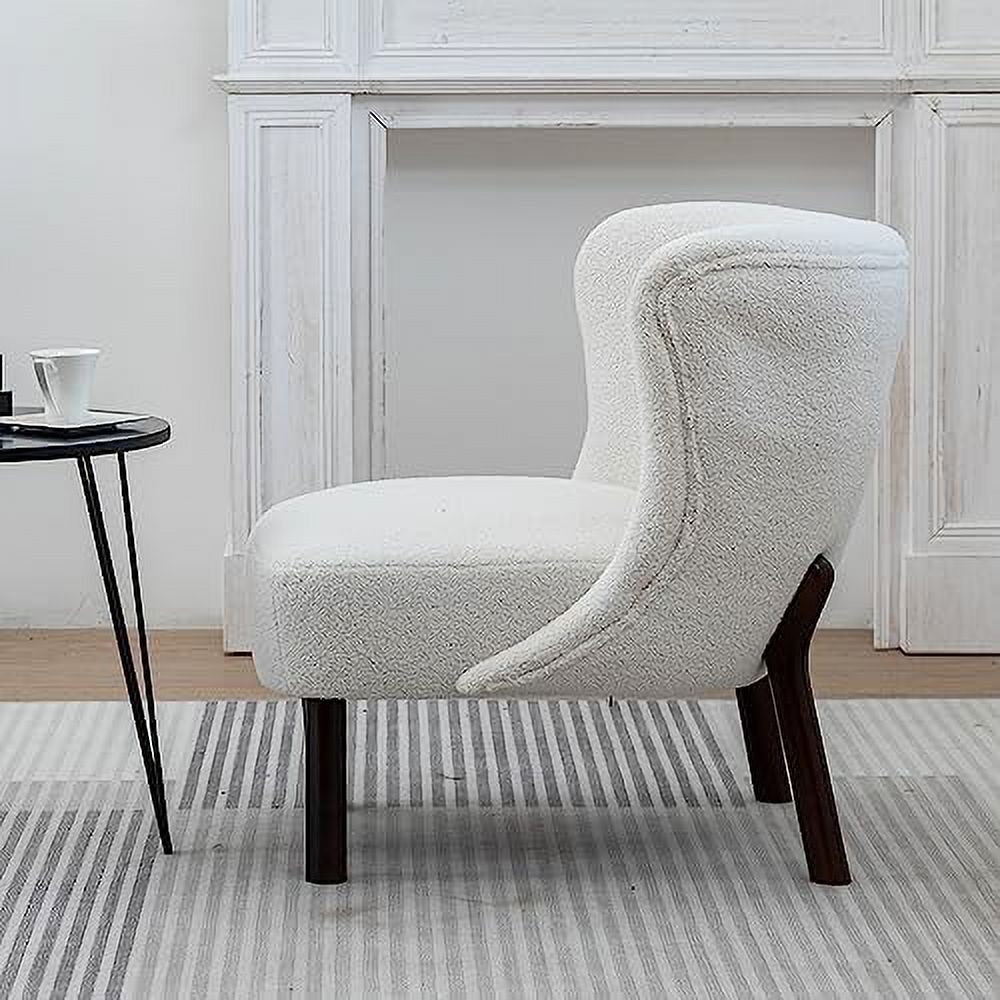 White Armless Accent Chair with Wood Legs E135