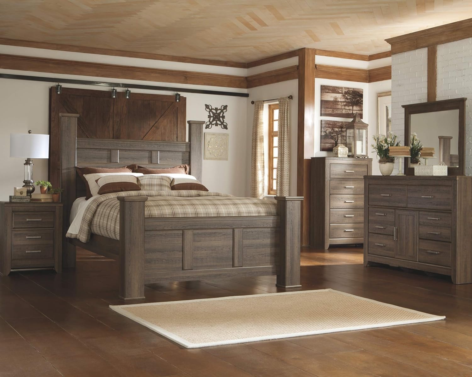 Rustic 6 Drawer Dresser with 1 Cabinet & Adjustable Shelf, Dark Brown B295